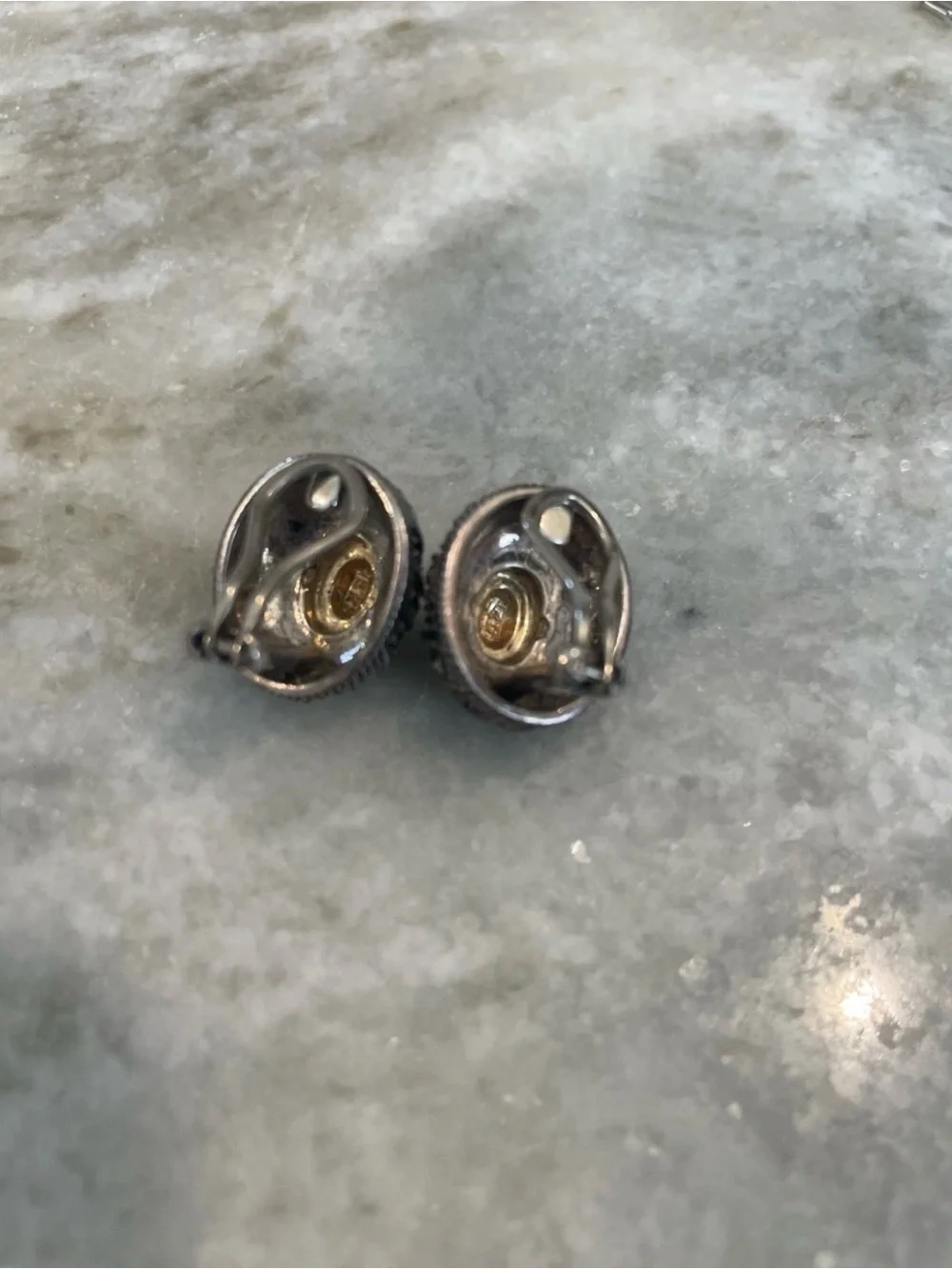 Judith Jack JJ Sterling Clip On Two Toned Earrings